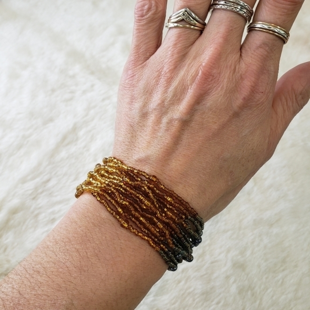 TRI COLOR Multi Strand Boho Seed Beaded Bracelet Browns